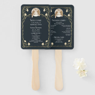 Leque Programa Elegante Art Nouveau Owls Wedding