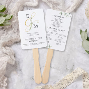 Leque Programa Elegante de Casamento de Ampersand e Euca