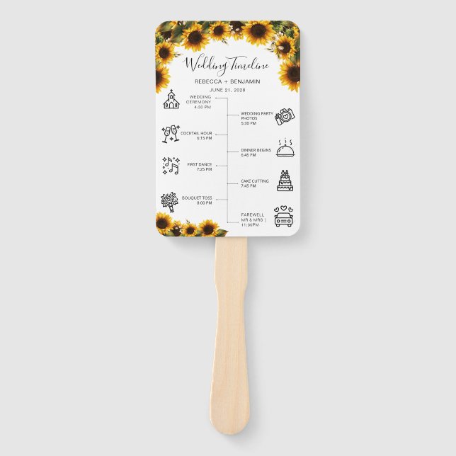 Leque Programa Elegante de Casamento de Buquês de Girass (Frente)