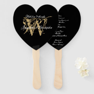 Leque Programa Elegante de Casamento de Monograma Branco