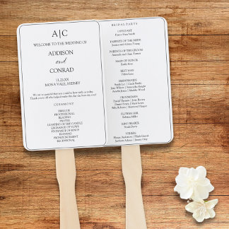 Leque Programa Elegante de Casamento de Monograma Branco