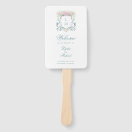 Leque Programa Elegante de Casamento de Rosa Crest Monog