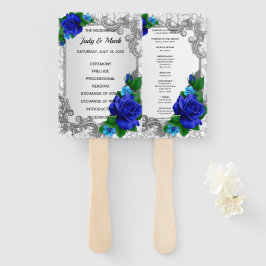 Leque Programa Elegante de Casamento de Rosas Azuis