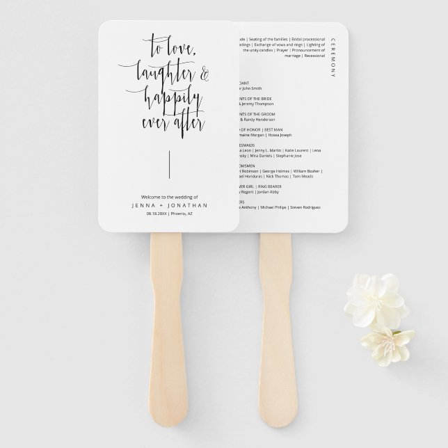 Leque Programa Elegante de Casamento de Script Minimalis (Frente e Verso)