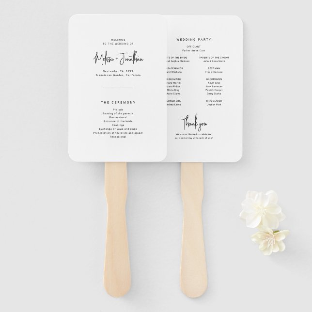 Leque Programa Elegante de Casamento de Script Minimalis (Frente e Verso)