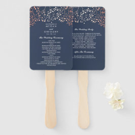 Leque Programa Elegante de Casamento Dourado e Azul Mari