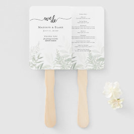 Leque Programa Elegante de Casamento em Verde Botânico