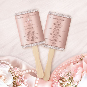 Leque Programa Elegante de Casamento Glitter Dourado Ros