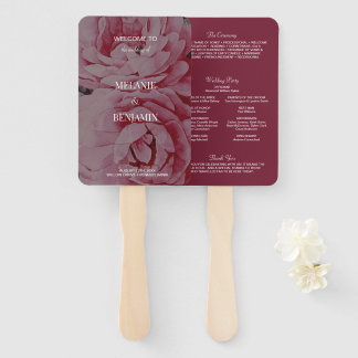 Leque Programa Elegante de Casamento Romântico-Rosa-Rosa
