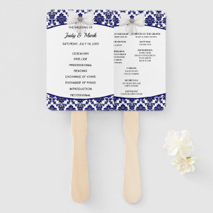 Leque Programa Elegante de Casamento tema damasco Azul d