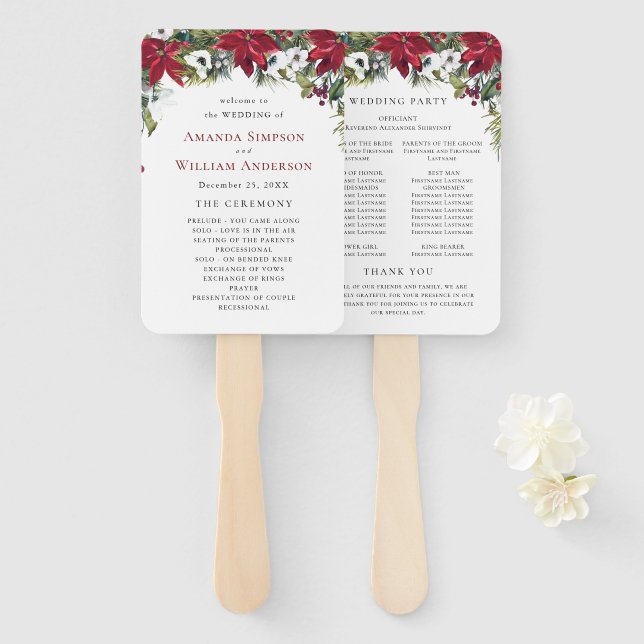 Leque Programa Elegante de Cerimônia de Casamento de Poi (Frente e Verso)
