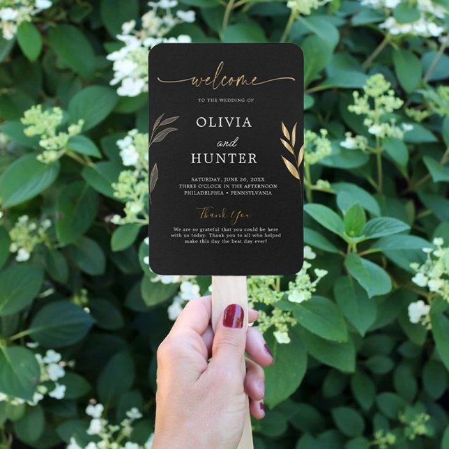 Leque Programa Elegante de Festa de casamento de Caligra (Elegant Gold CalligraphElegant Gold Calligraphy Wedding Party Program Hand Fany)