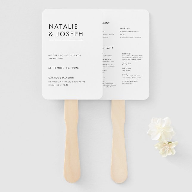 Leque Programa Elegante Moderno de Casamento Minimalista (Frente e Verso)