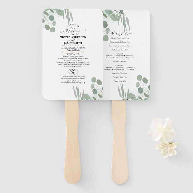 Leque Programa Eucalyptus Greenery Modern Chic Wedding (Frente e Verso)