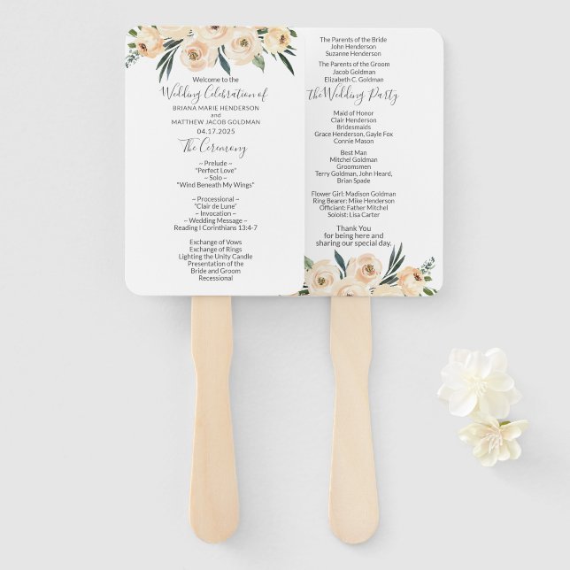 Leque Programa Floral Beige Wedding (Frente e Verso)