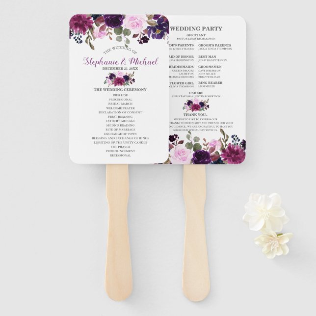 Leque Programa Floral Boho Boho Lavanda Roxo (Frente e Verso)