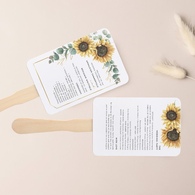 Leque Programa Floral de Casamento de Girassol (Sunflower Eucalyptus Greenery Floral Wedding Program Hand Fan)