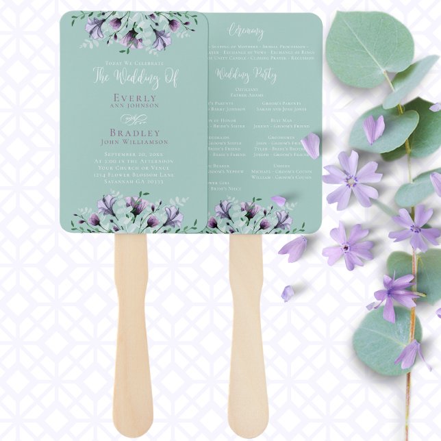 Leque Programa Floral Dusty Purple Green Watercolor (Criador carregado)