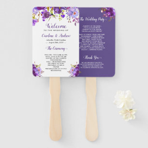 Leque Programa floral roxo ultravioleta do casamento