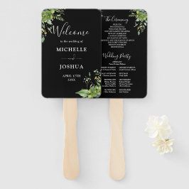 Leque Programa Greenery Floral Black And White Weding Pr