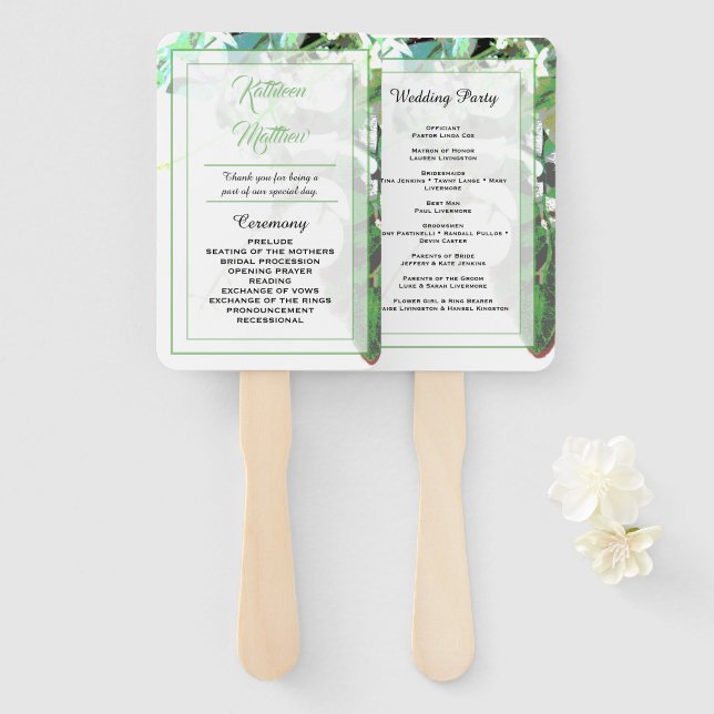 Leque Programa Greenery & Floral Botanical Weding Mãos F (Frente e Verso)