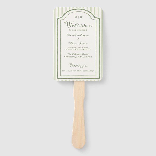 Leque Programa Listrado de Casamento Verde (Frente)