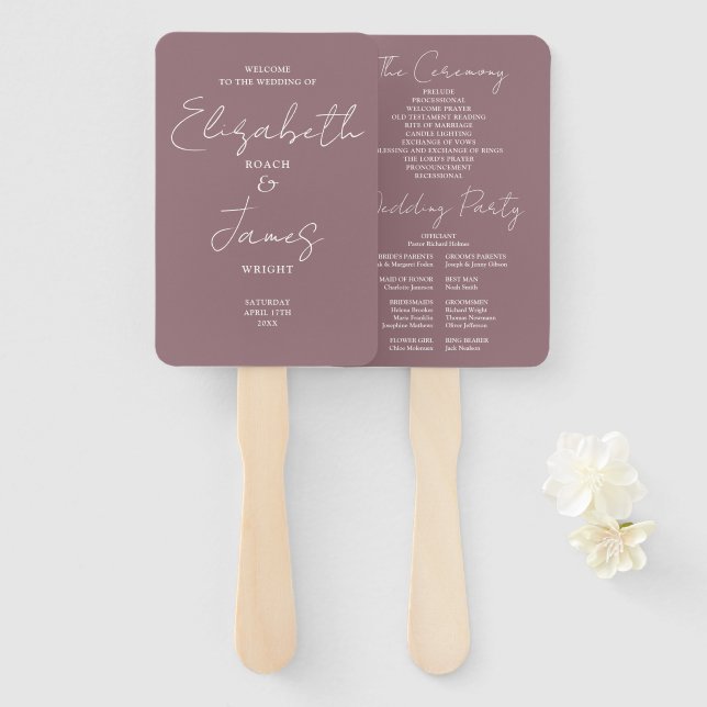 Leque Programa Mauve Modern Minimalista de Casamento de  (Frente e Verso)