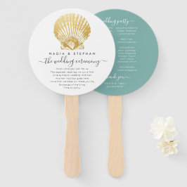 Leque Programa mínimo Dourado e Teal Seashell Wedding