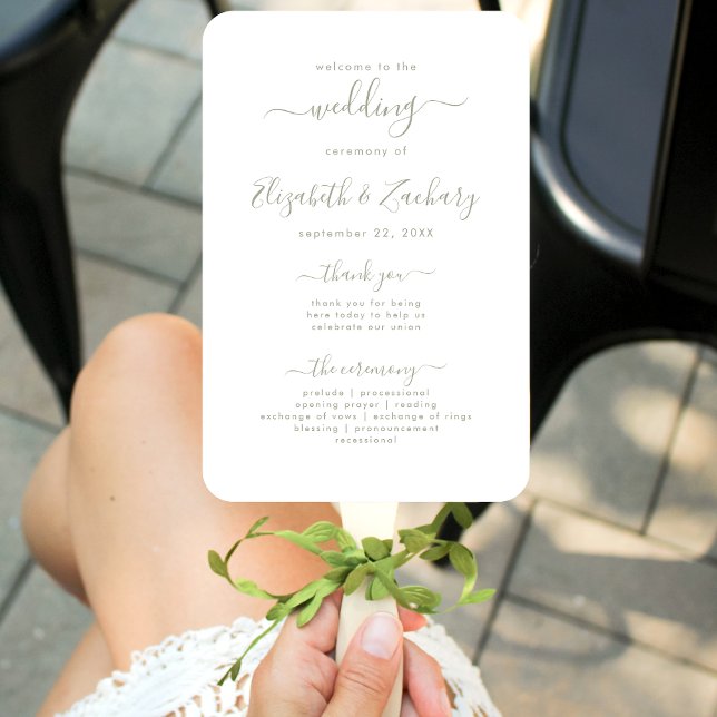 Leque Programa Modern Sage Green Script Wedding (Criador carregado)