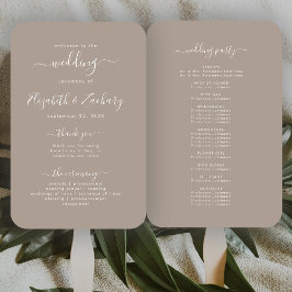 Leque Programa Moderno de Casamento de Taupe de Script