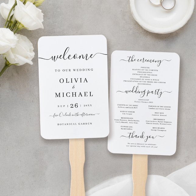 Leque Programa moderno de casamento simples e elegante (Modern simple elegant script wedding program hand fan)