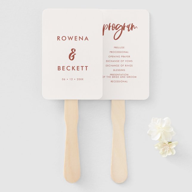 Leque Programa moderno elegante de casamento rosa-neve (Frente e Verso)
