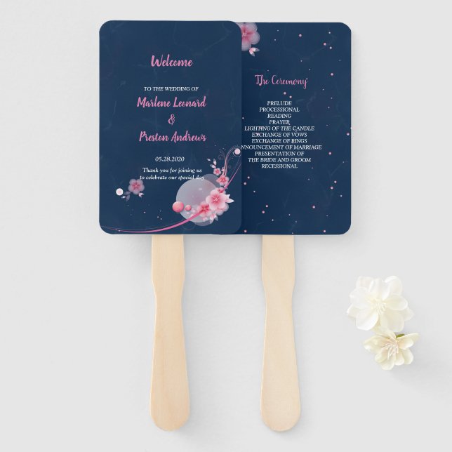 Leque Programa moderno elegante de casamentos florais co (Frente e Verso)