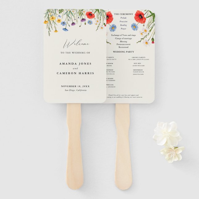 Leque Programa primavera Wild Flower Meadow Wedding (Frente e Verso)