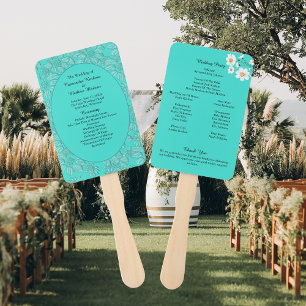 Leque Programa Romântico de Casamento de Turquesas Flora