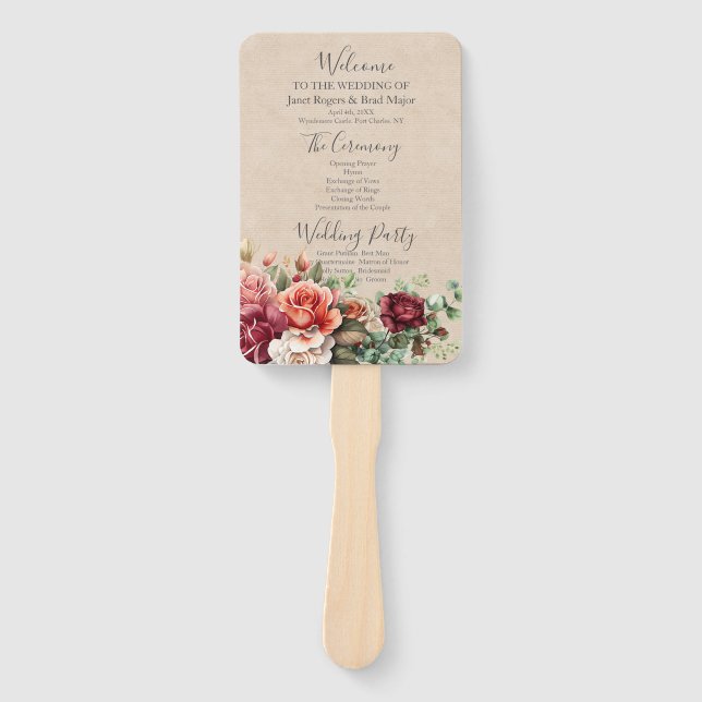 Leque Programa Romântico de Casamento Floral Eucalyptus  (Frente)