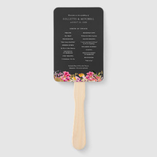 Leque Programa Romântico de Casamento Negro Rosa-Quente 