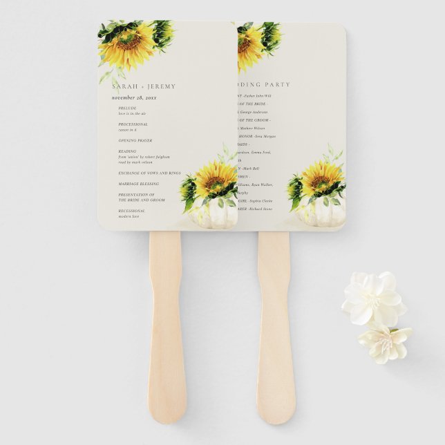Leque Programa Rustic Sunflower Pumpkin Floral Weding Pr (Frente e Verso)