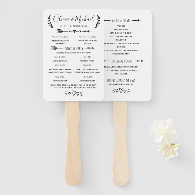 Leque Programa Rustic Wedding Ordem dos Acontecimentos (Frente e Verso)