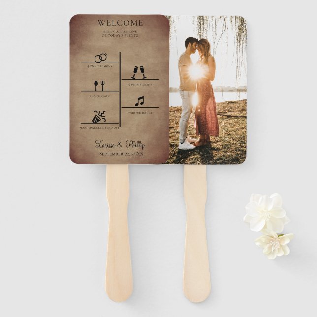 Leque Programa Rustic Wedding Timeline Photo (Frente e Verso)