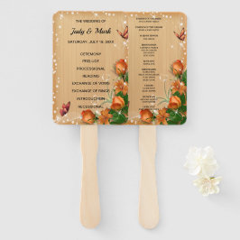 Leque Programa Rustic Wood Floral Butterfly Weding Progr