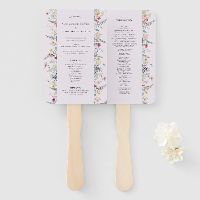 Leque Programa Simples de Casamento de Lavandas de Wildf (Frente e Verso)