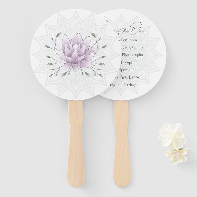 Leque Programa Simples de Casamento Leaf e Lotus Mandala (Frente e Verso)