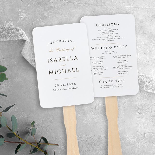 Leque Programa Simples Elegante Moderno de Casamento Clá (Simple Elegant Modern Classy Wedding Program Hand Fan)