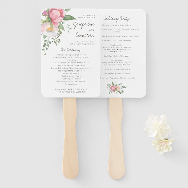 Leque Programa Simples Eucalyptus Floral Greenery Weding (Frente e Verso)