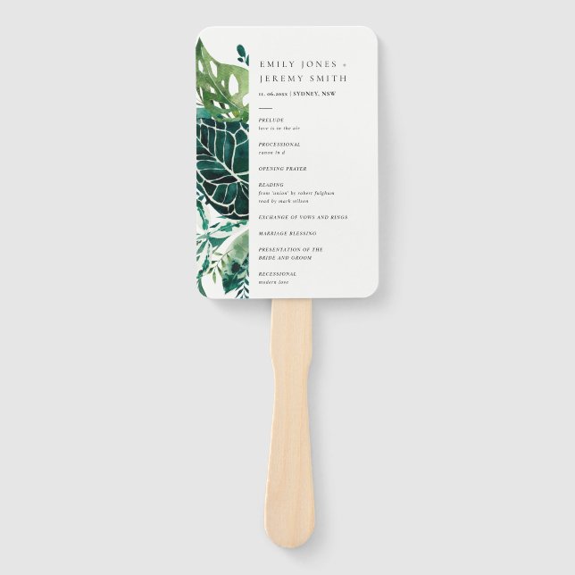 Leque Programa Tropical Monstera Green Leafy Wedding (Frente)