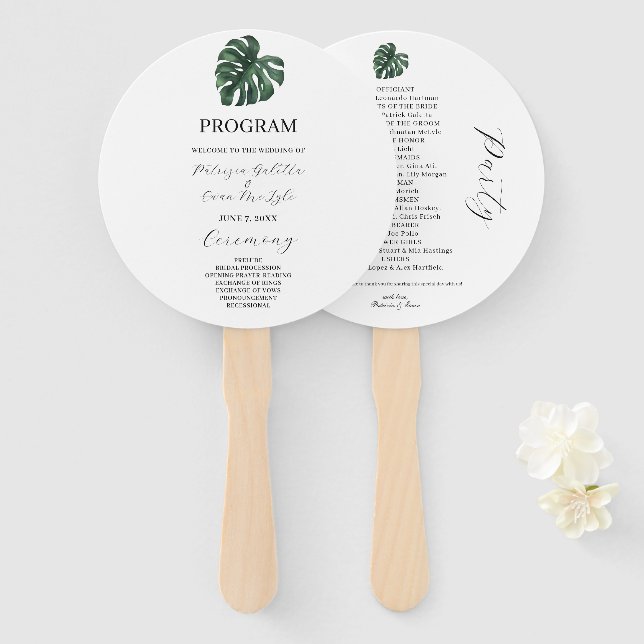 Leque Programa Tropical Palm Leaf Weding Conjunto de Ven (Frente e Verso)