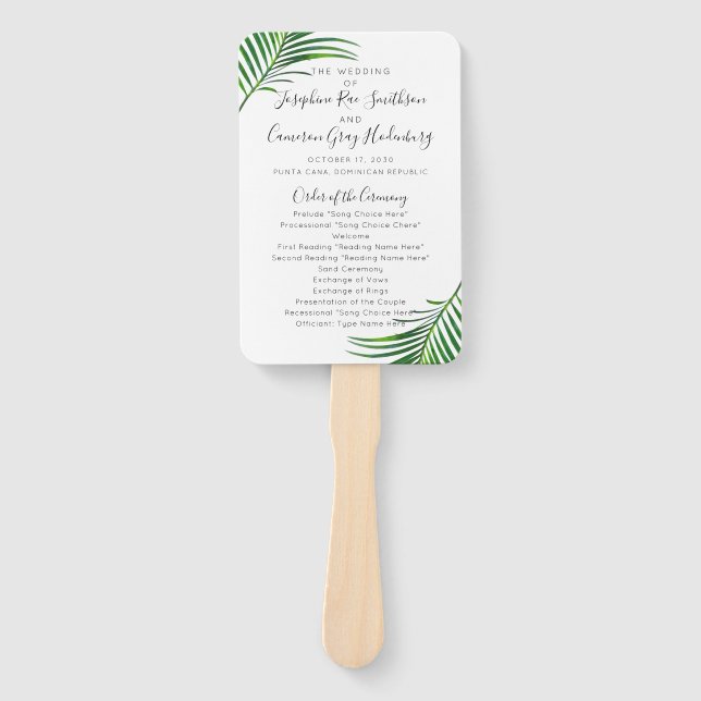 Leque Programa Tropical Palm Tree Greenery Beach Weding  (Frente)