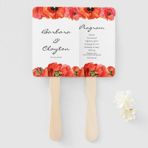 Leque Programa vermelho do casamento da aguarela das