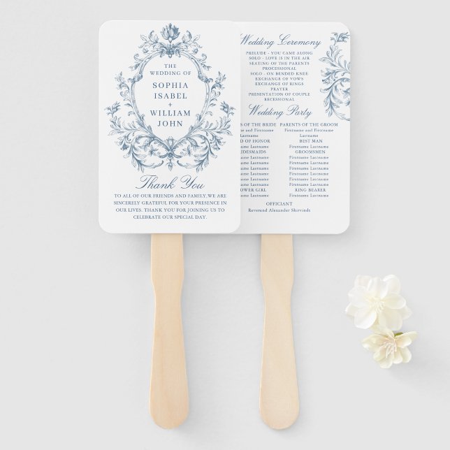 Leque Programa Vitoriano de Cerimônia de Casamento Flora (Frente e Verso)